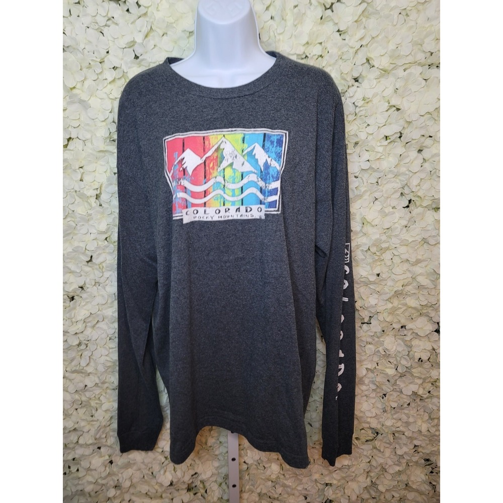 Long Sleeve Colorado Mountain Life SZ LG Henley, Bluish Gray , Comfy